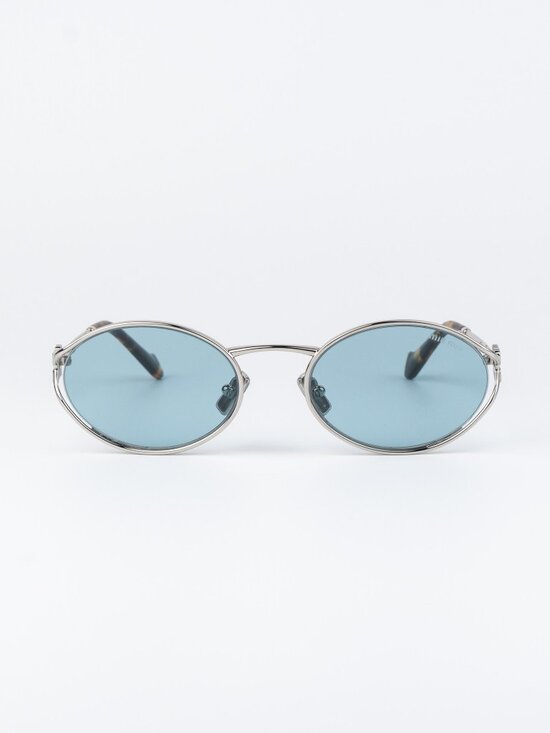 Miu Miu Women Sunglasses LOGO Silver Blue Oval MU52YS 1BC20R NEW AUTHENTIC main image 8